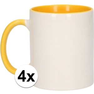 4x Wit met gele blanco mokken - onbedrukte koffiemok