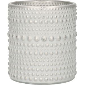 Countryfield Luxe theelichthouder - Aurora - glas - parel wit/zilver - D8 x H10 cm