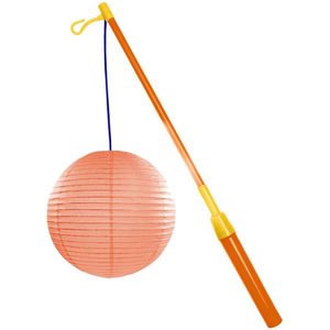 Lampionstokje 39 cm - met lampion - perzik oranje - D25 cm