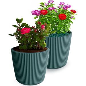 Plantenpot/bloempot Buckingham - 2x - buiten/binnen - kunststof - zeeblauw - D23 x H21 cm