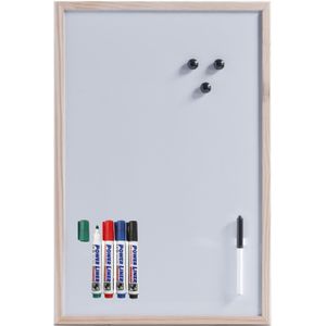 Magnetisch whiteboard/memobord - met houten rand - 40 x 60 cm - met 4x Power Liner stiften