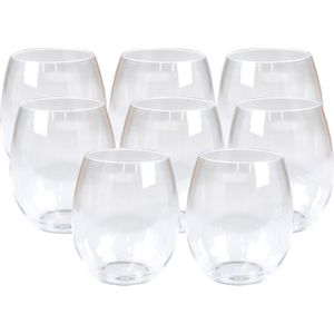 Drinkglas - 8x - transparant - onbreekbaar kunststof - 390 ml