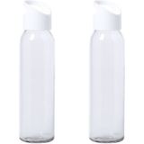 2x Stuks glazen waterfles/drinkfles transparant met schroefdop met wit handvat 470 ml
