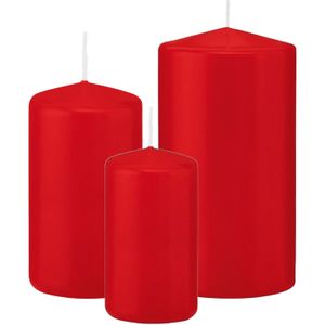 Stompkaarsen set van 6x stuks rood 10-12-15 cm