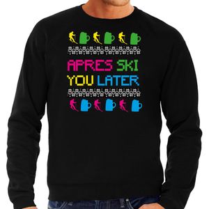 Apres ski sweater voor heren - apres ski you later - zwart - kleurrijk - wintersport