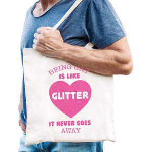 Gay Pride tas voor heren - being gay is like glitter - wit - katoen - 42 x 38 cm