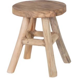 Zit krukje/bijzet stoel - teak hout - lichtbruin - D20 x H25 cm - Voor kinderen