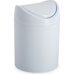 Mini prullenbakje - wit - kunststof - klepdeksel - keuken aanrecht/tafel model - 1,4 L - 12 x 17 cm