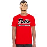 Rood Bella Ciao t-shirt maat M met La Casa de Papel masker heren