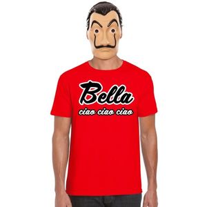 Rood Bella Ciao t-shirt maat M met La Casa de Papel masker heren