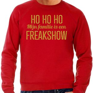 Foute kersttrui/sweater voor heren - Hohoho freak show - rood - glitter goud