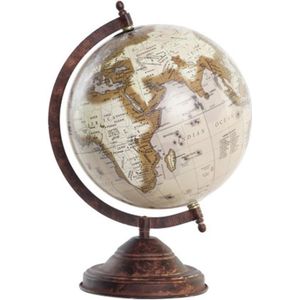 Wereldbol/globe op voet - kunststof - roestbruin tinten - home decoratie artikel - D18 x H32 cm