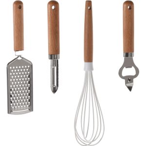 Excellent Houseware 4-delige keukengerei set - Opener/garde/schilmes/rasp