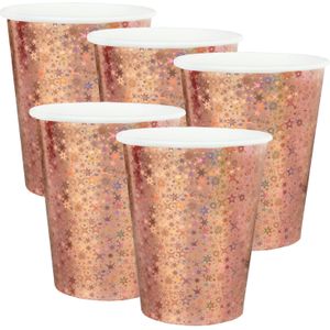 Feest wegwerp bekertjes - glitter - 50x stuks - 270 ml - rosegoud - karton