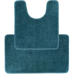 Tendance Badkamer Matten set Aquarius - zeeblauw - toilet en bad mat - hoogpolig - microfiber