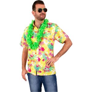 Hawaii shirt/blouse - Verkleedkleding - Heren - Tropische bloemen - geel