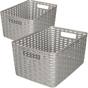 Set van 5x stuks opbergboxen/opbergmandjes rotan zilver kunststof met inhoud 10 en 18 liter