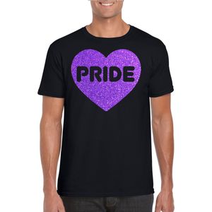 Gay Pride T-shirt voor heren - pride - paars glitter hartje - zwart - LHBTI