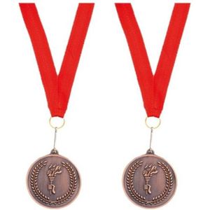 4x stuks bronzen medaille derde prijs aan rood lint