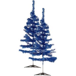 2x stuks kleine ijsblauwe kerstbomen van 90 cm