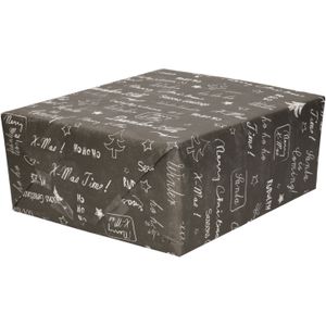 1x Rollen Kerst inpakpapier/cadeaupapier zwart/krijtbord tekst 2,5 x 0,7 meter