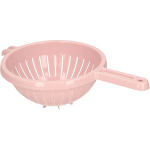 Plasticforte Keuken vergiet/zeef met handvat - kunststof - Dia 23 cm x Hoogte 10 cm - roze