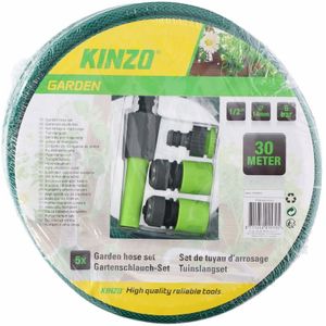 Kinzo tuinslang met sproeikop set 30 meter groen/zwart