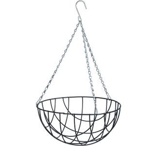 Hanging basket / plantenbak donkergrijs met ketting 16 x 30 x 30 cm - metaaldraad - hangende bloemen