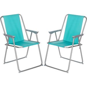 Atmosphera camping/strand stoel - 2x - aluminium - inklapbaar - blauw - L52 x B55 x H75 cm