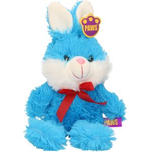 Paashaas/haas/konijn knuffel dier - zachte pluche - blauw - cadeau - 32 cm - met strikje