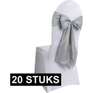 20x Bruiloft stoel decoratie zilveren strikken