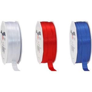 Satijn cadeau inpak deco sierlint - rood/wit/blauw - 25 meter x 1 cm