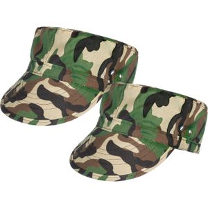 Carnaval verkleed Soldaten hoedje - 2x - camouflage groen - voor volwassenen - Militairen/leger them