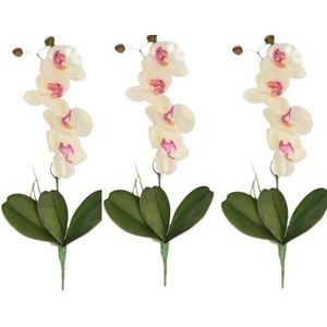 3x Kunstbloemen orchidee takken wit met roze 44 cm