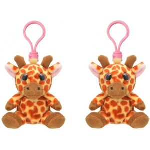 Set van 4x stuks pluche mini knuffel giraf sleutelhanger 9 cm