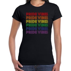 Gay Pride T-shirt voor dames - pride vibes - zwart - regenboog - LHBTI