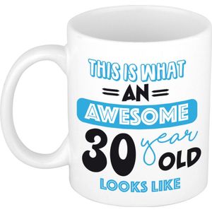 Verjaardag cadeau mok 30 jaar - blauw - grappige tekst - 300 ml - keramiek