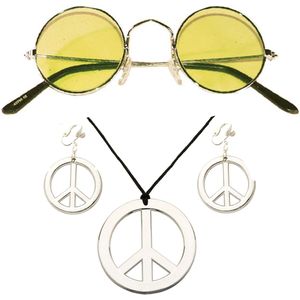 Hippie Flower Power Sixties verkleed sieraden met gele party bril