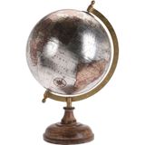 Decoratie wereldbol/globe creme metallic op houten voet D20 x H33 cm