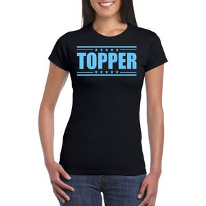 Verkleed T-shirt voor dames - topper - zwart - blauwe glitters - feestkleding