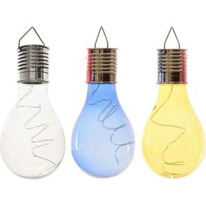 3x Buiten LED wit/blauw/geel peertjes solar verlichting 14 cm