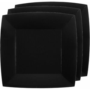 10x stuks feest gebaksbordjes zwart - karton - 18 cm - vierkant
