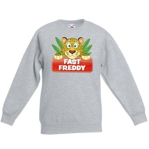 Sweater grijs voor kinderen met luipaard Fast Freddy