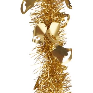 Lametta kerstslinger - goud - folie - 200 x 12 cm - met kerstklokjes