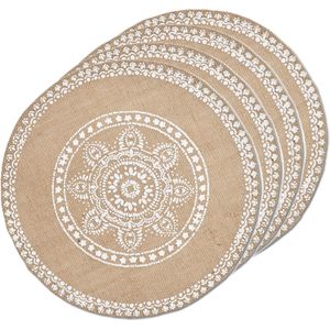 Zeller placemats met mandala print - 10x - jute look stof - D38 cm