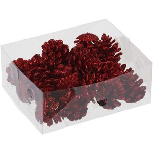 24x Rode glitter decoratie dennenappels 4,5 cm