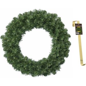 Groene kerstkransen/dennenkransen 50 cm kerstversiering met gouden hanger