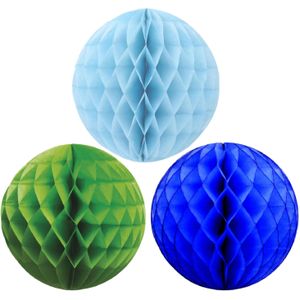 Kerstversiering set van 6x papieren kerstballen 10 cm groen lichtblauw en blauw