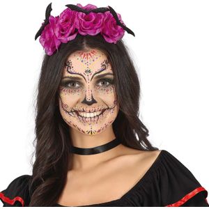 Halloween diadeem - bloemen en vleermuizen - one size - roze