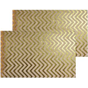 Jute tafelloper - 2x - 28 x 500 cm - beige met gouden visgraat geborduurd